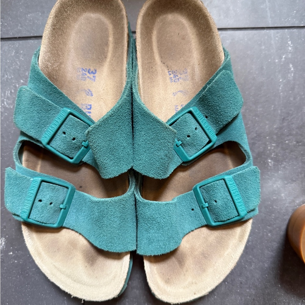 Teal Birkenstock leather sandals